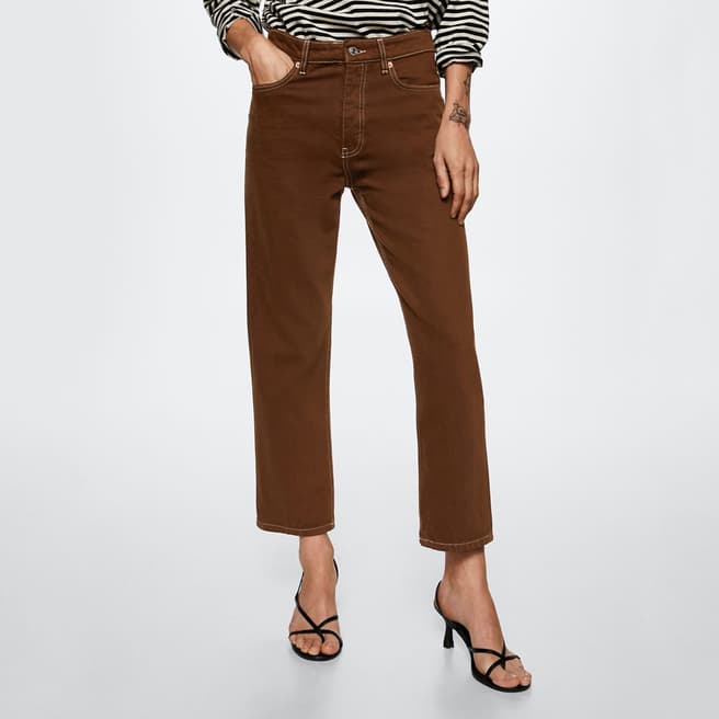 Mango Brown High-Waist Cropped Straight Jeans