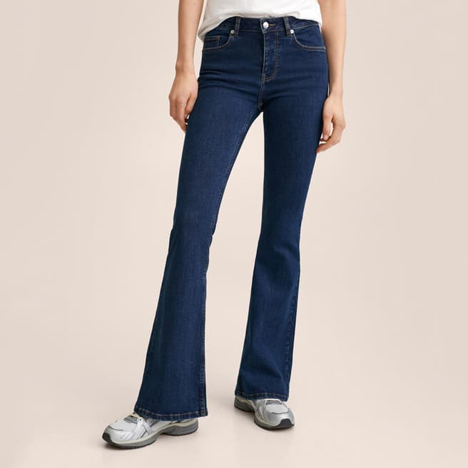 Mango Dark Blue Medium-Rise Flared Stretch Jeans 