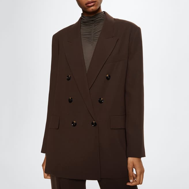 Mango Brown Double-Breasted Suit Blazer