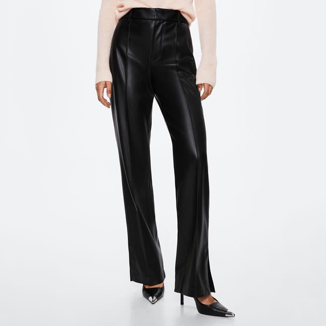 Mango Black Leather-Effect Straight Trousers