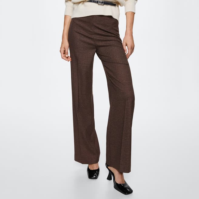 Mango Brown Houndstooth Print Straight Trousers