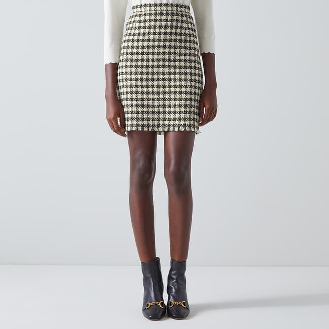 L K Bennett Black/Cream Keeler Cotton Blend Mini Skirt