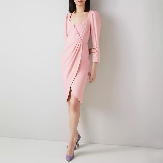 L K Bennett Pink Nicola Wrap Midi Dress