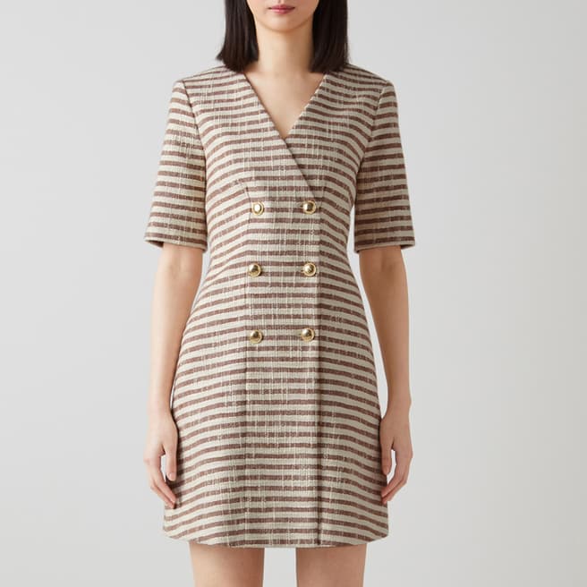 L K Bennett Brown Stripe Cotton Dress