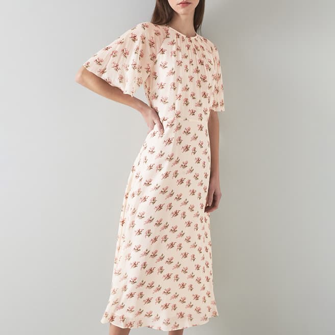 L K Bennett Cream Elowen Printed Midi Dress
