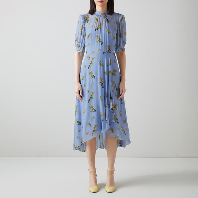 L K Bennett Blue Thalia Printed Midi Dress