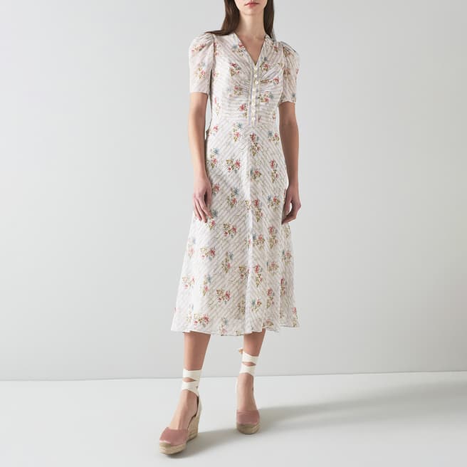 L K Bennett White/Multi Holzer Silk Midi Dress