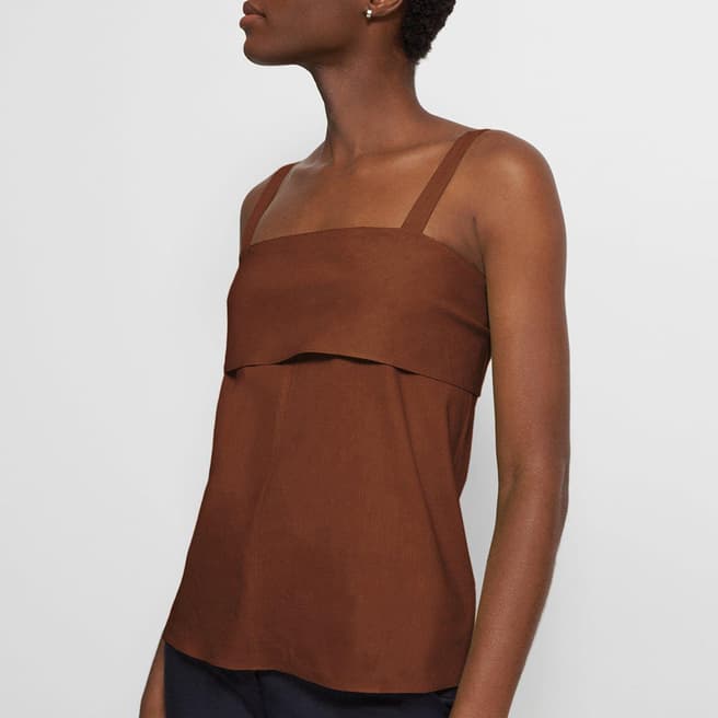 Theory Brown Tie Back Linen Blend Top
