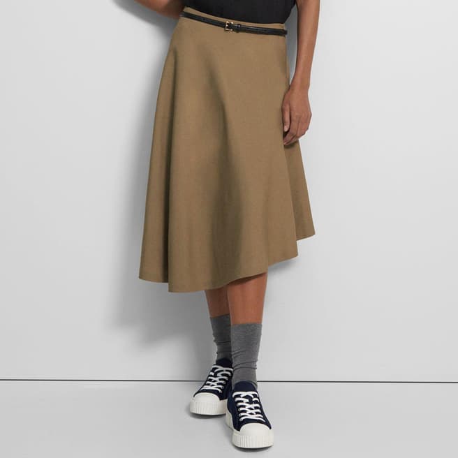 Theory Brown Wool Blend Midi Skirt