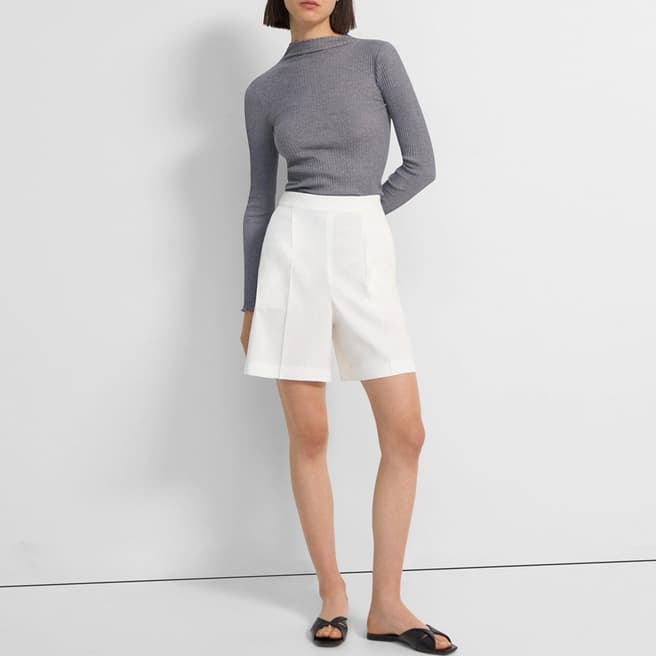 Theory White Pleated Linen Blend Shorts