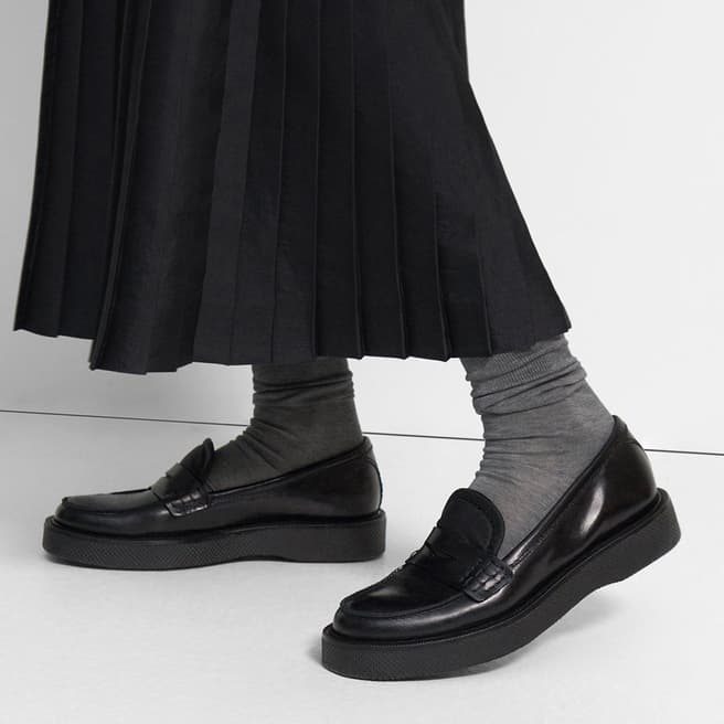 Theory Black Shiny Leather Loafers