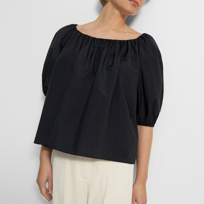Theory Black Scoop Tie Cotton Blend Top