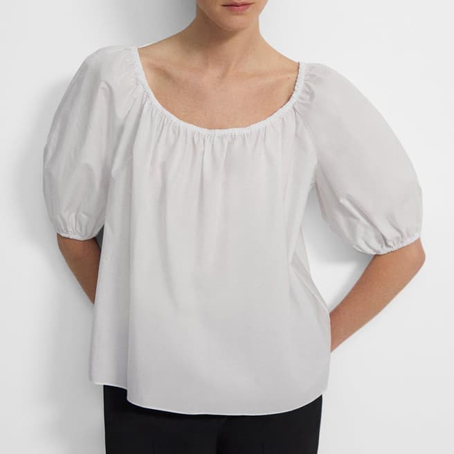 Theory White Scoop Tie Cotton Blend Top