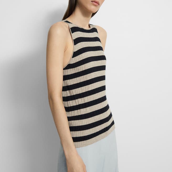 Theory Black Striped Wool Blend Top