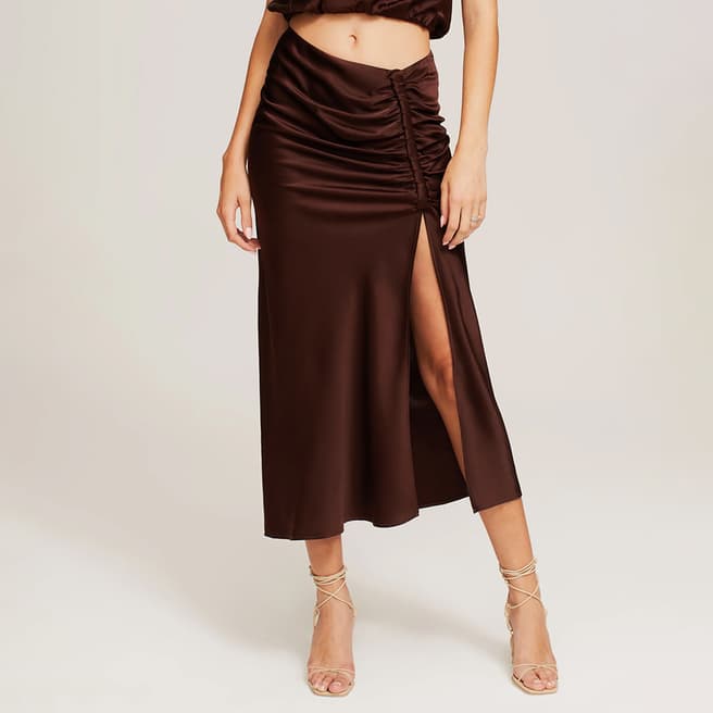 Ginia Brown Silk Indy Drape Skirt
