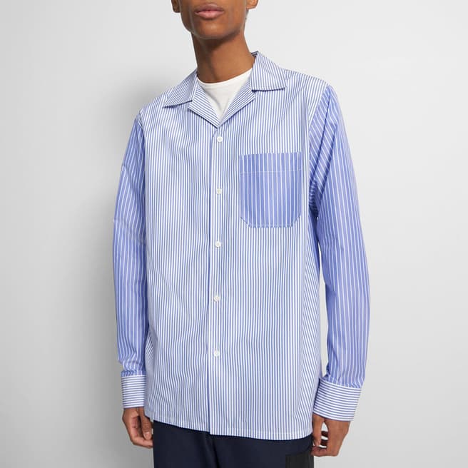 Theory Blue Striped Cotton Blend Shirt
