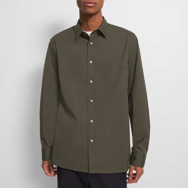 Theory Khaki Long Sleeve Cotton Blend Polo Shirt