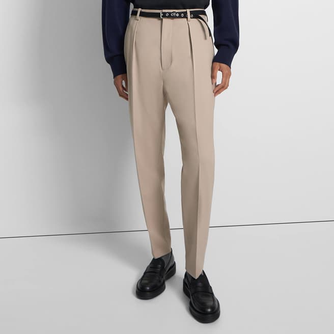 Theory Beige Pleated Wool Blend Trousers