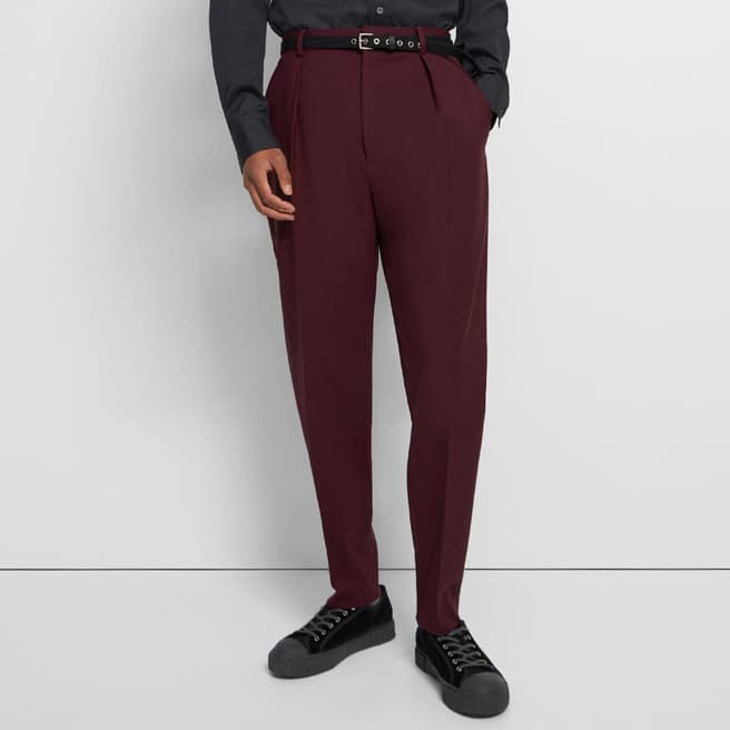 Theory Burgundy Pleated Wool Trousers
