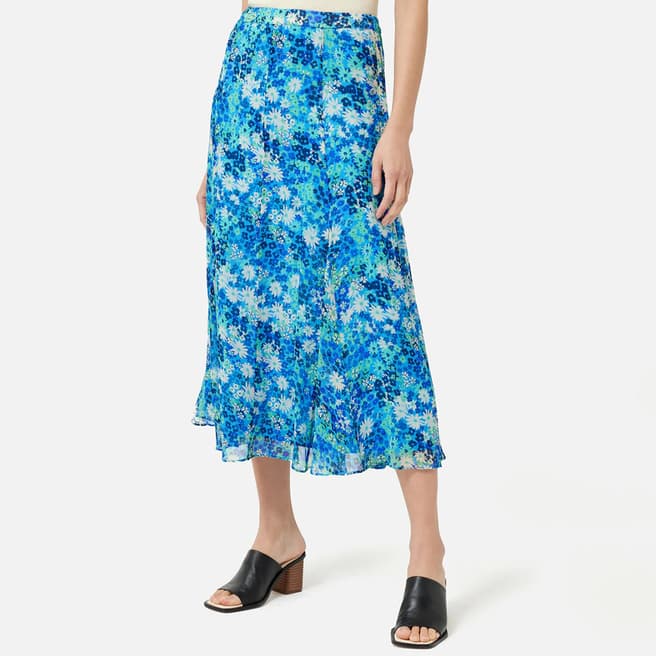 Jigsaw Blue Rave Floral Crinkle Skirt