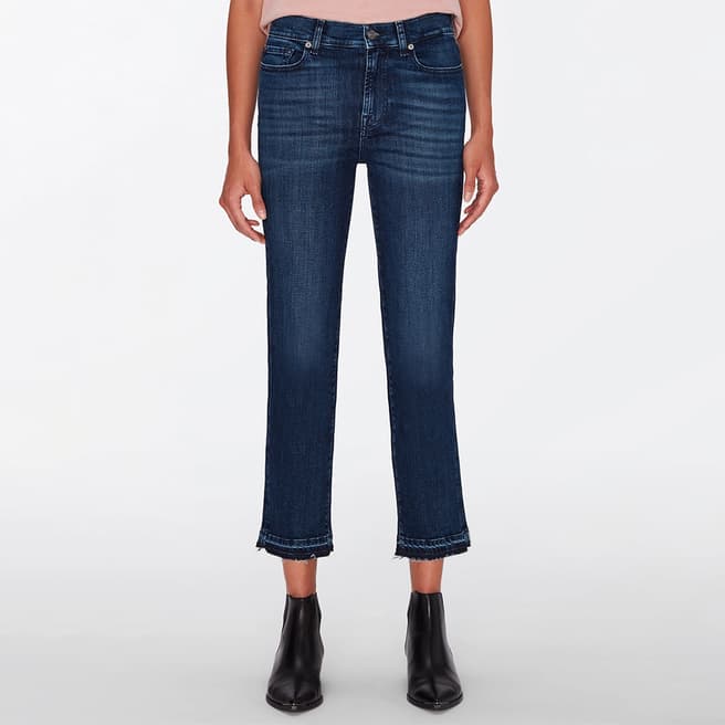 7 For All Mankind Dark Blue Straight Stretch Cropped Jeans