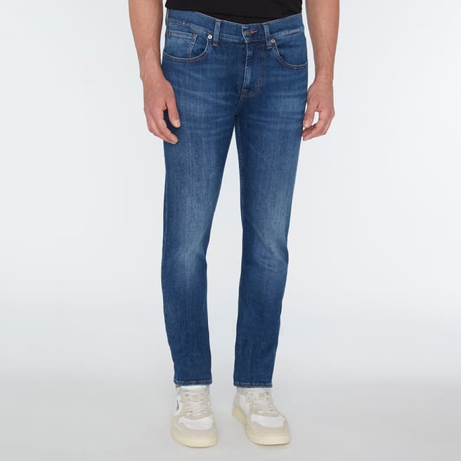7 For All Mankind Blue Wash Slimmy Tapered Stretch Jeans
