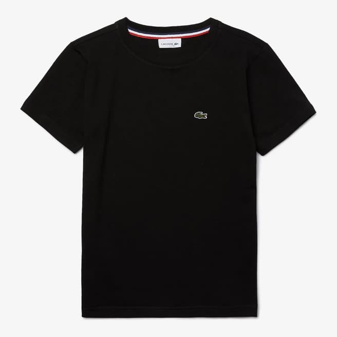Lacoste Teen's Black Embroidered Crew Neck T-Shirt