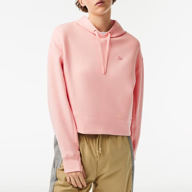 Lacoste Pink Drawstring Branded Cotton Hoodie