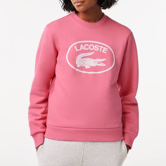 Lacoste Pink Branded Crew Neck Cotton Sweatshirt