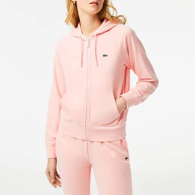 Lacoste Pink Branded Zip up Cotton Hoodie