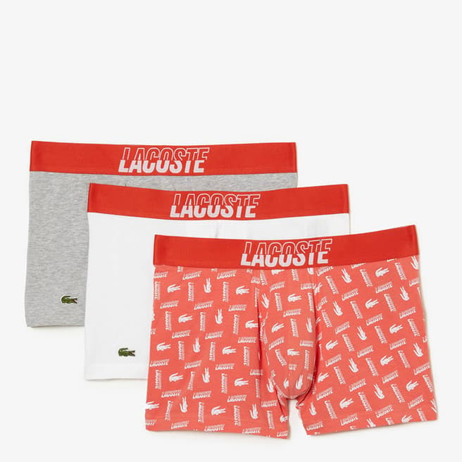 Lacoste Grey/White/Red Branded 3 Pack Boxers