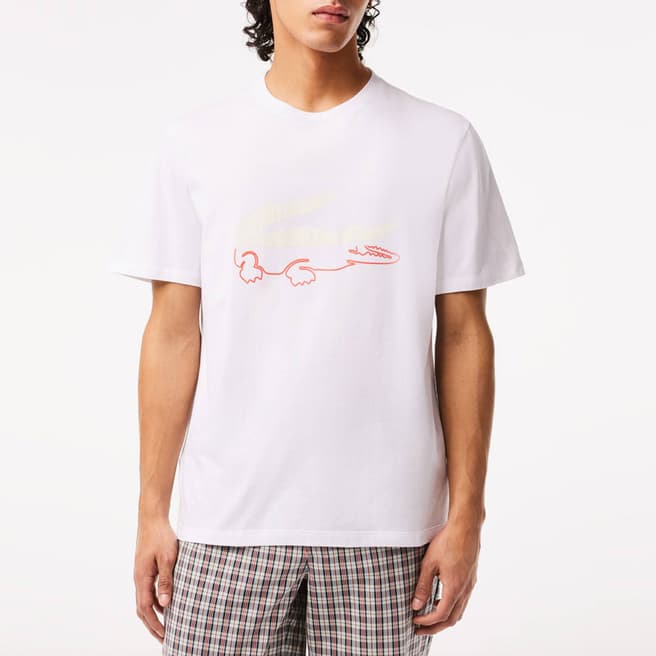 Lacoste White Crocodile Branded T-Shirt
