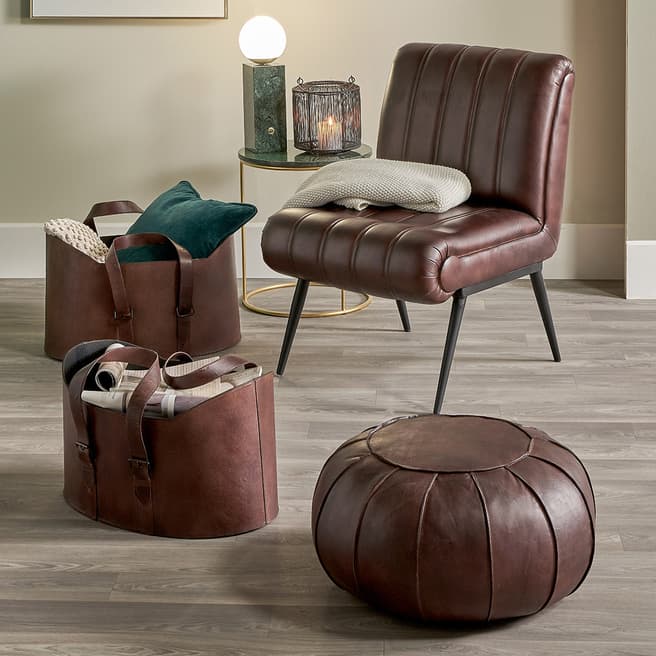 Pacific Giona Mahogany Leather Round Pouffe