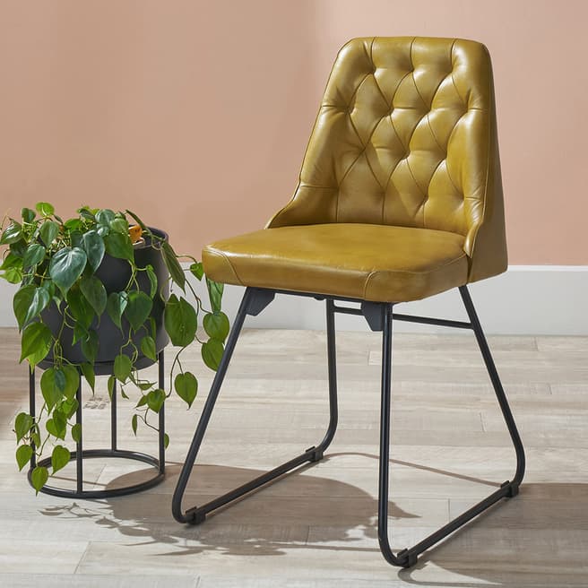Pacific Camillo Mustard Leather and Iron Dining Chair