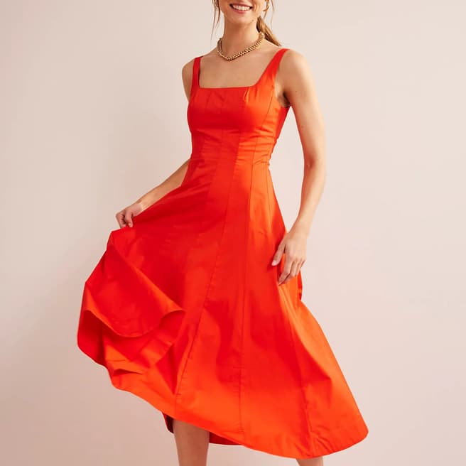 Boden Orange Cotton Panelled Midi Dress