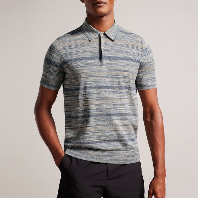 Ted Baker Grey Striped Mauda Knitted Polo Shirt