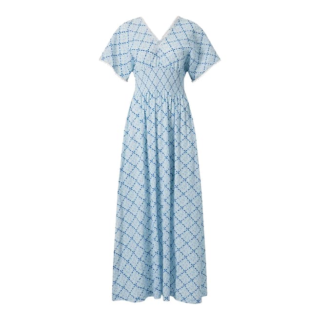 Heidi Klein Blue/Multi  Grand Cayman Smock Waist Maxi Dress