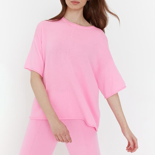 Chinti and Parker Pink Boxy Wool/Cashmere Blend T-Shirt