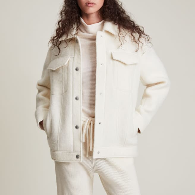 AllSaints White Faye Wool Blend Jacket