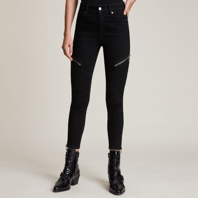 AllSaints Black Dax Biker Jeans