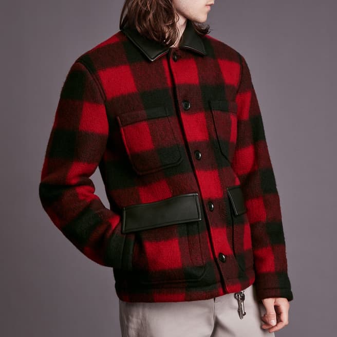 AllSaints Black/Red Check Wool Blend Jacket