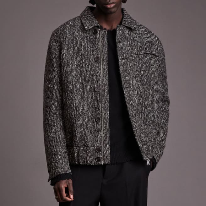 AllSaints Charcoal Bartley Tweed Wool Blend Jacket