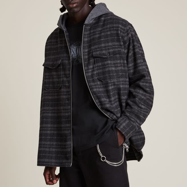 AllSaints Black Windridge Zipped Wool Blend Jacket