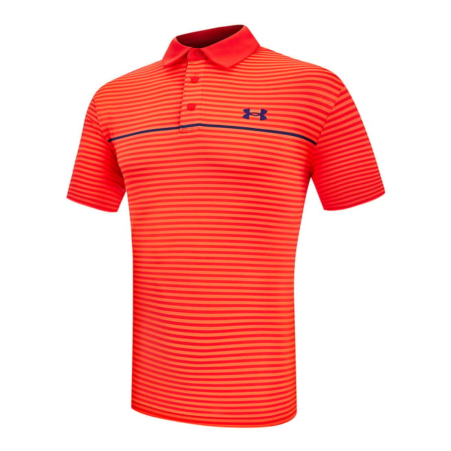 Under Armour Red Striped Playoff 2.0 Stretch Polo
