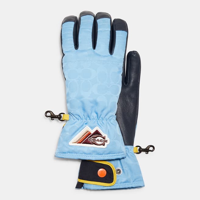 Coach Black Blue Signature Ski Small Gloves 