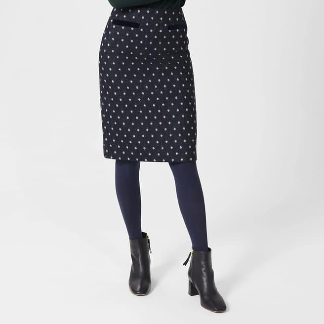 Hobbs London Navy Tessa Printed Wool Pencil Skirt