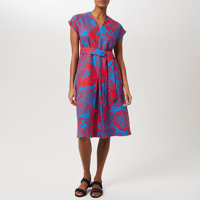 Hobbs London Red/Blue Etty Pattern Linen Dress