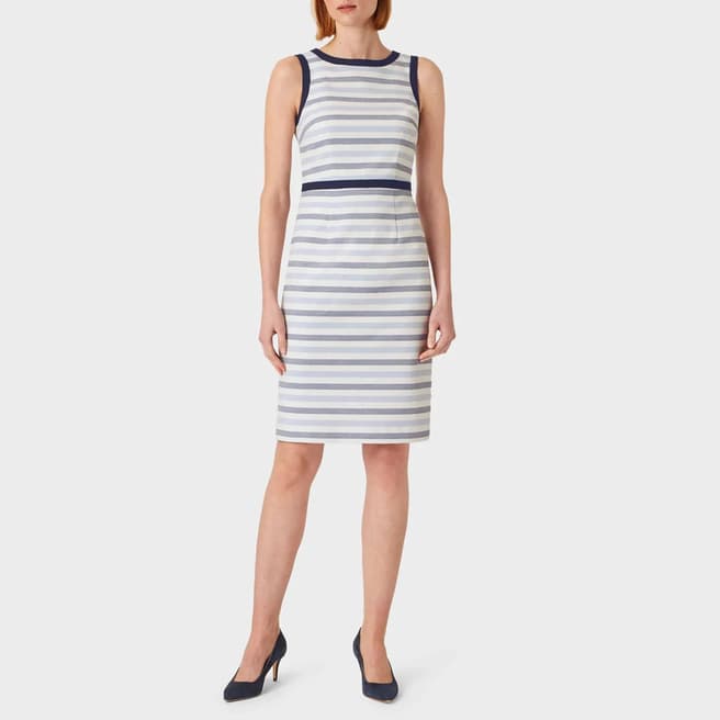 Hobbs London White/Blue Stripe Marianna Dress