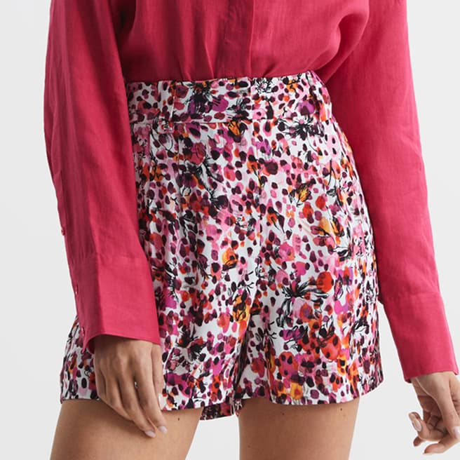 Reiss Pink Printed Lara High Waist Shorts