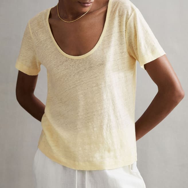 Reiss Yellow Frances Scoop Neck Linen T-Shirt